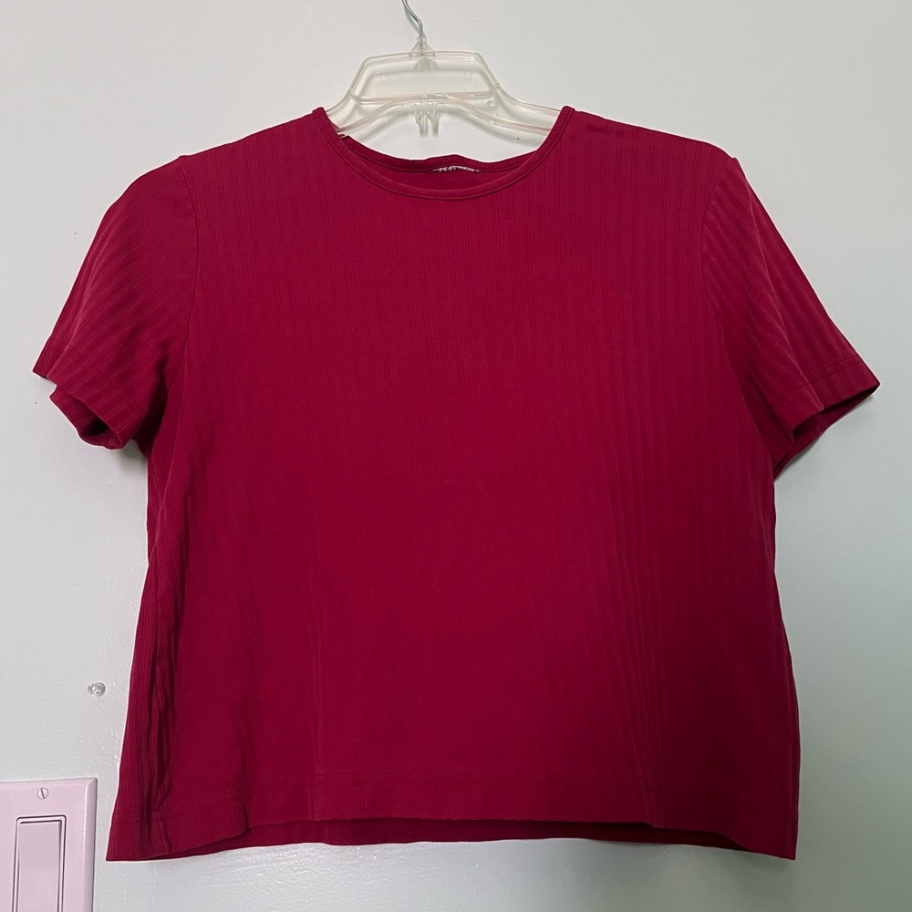 Dark Pink Ribbed Shirt